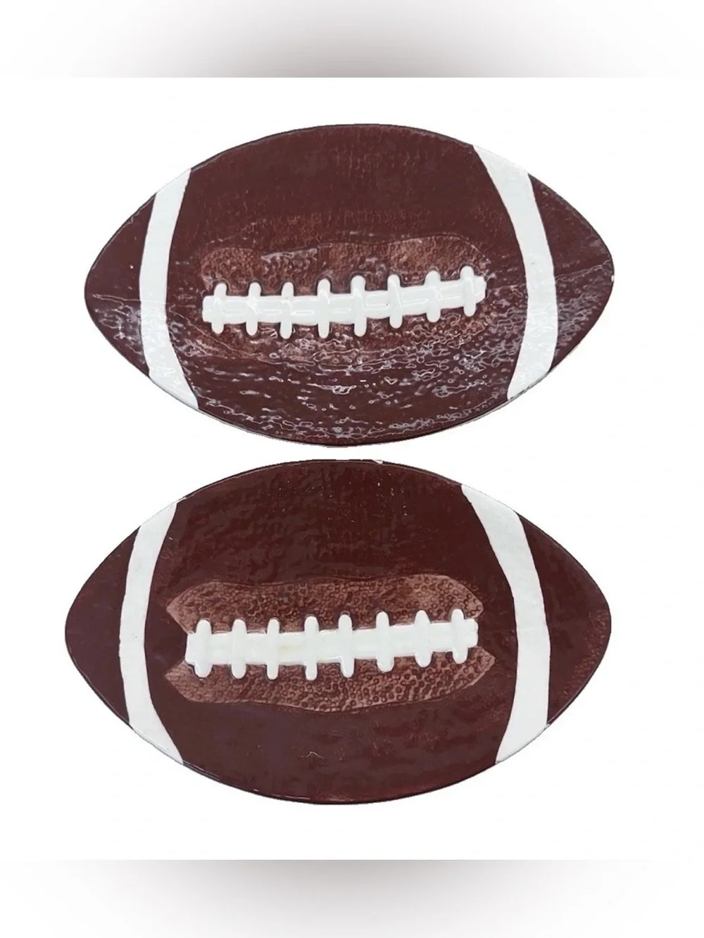 Boston Warehouse 3Pc Ceramic Football Chip Bowl & Plates Set Game Day / Tailgate